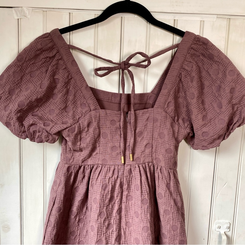 Madewell Quilted Puff-Sleeve Mini Babydoll Dress Dusty Purple Fig Pockets XS NWT - Picture 5 of 12